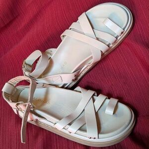 ALOHAS Women's Cream Leather Gladiator Sandals